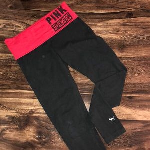 Pink Yoga Leggings with Red Waist Band